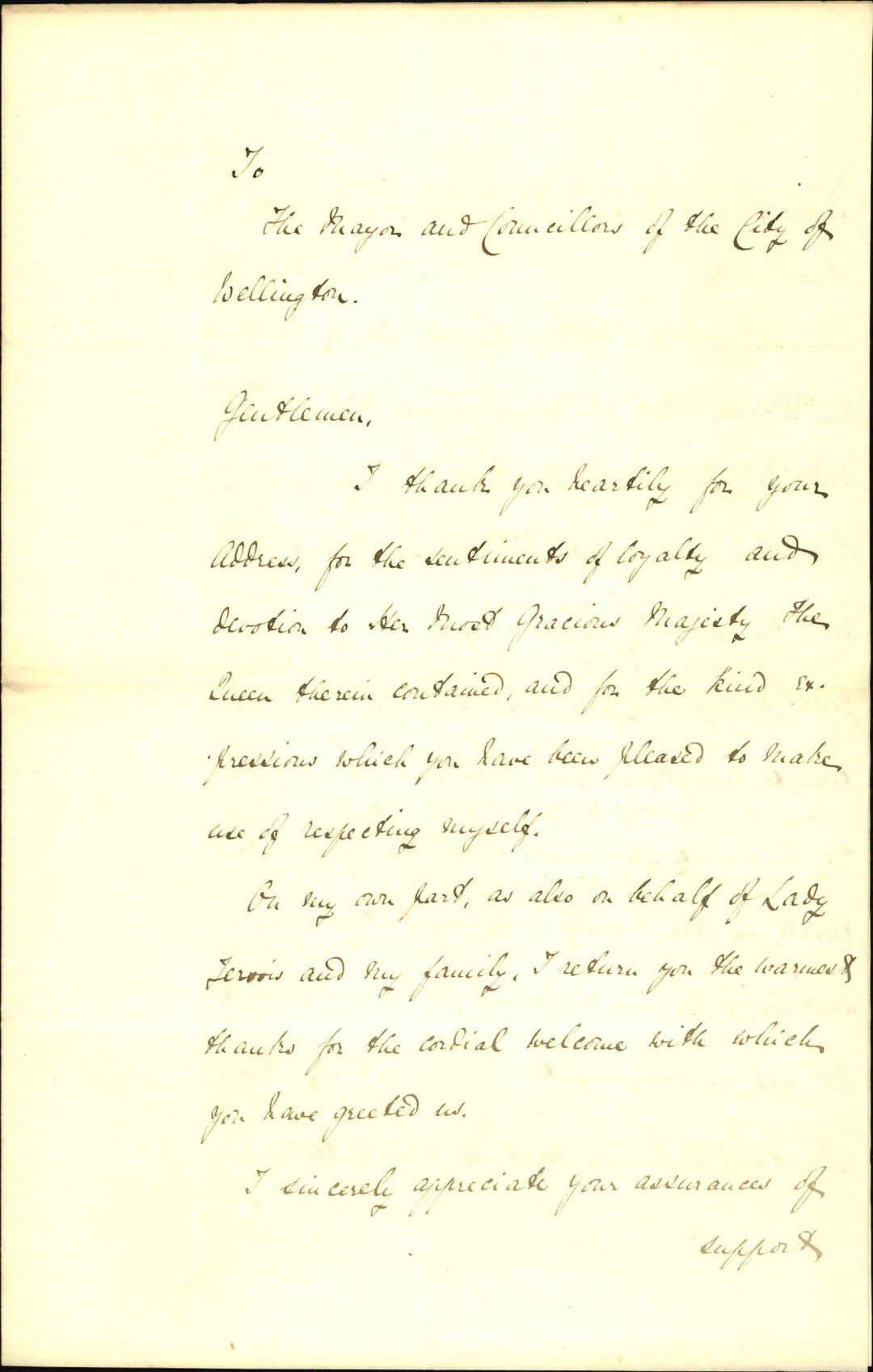 Reply to address - Sir William Jervois