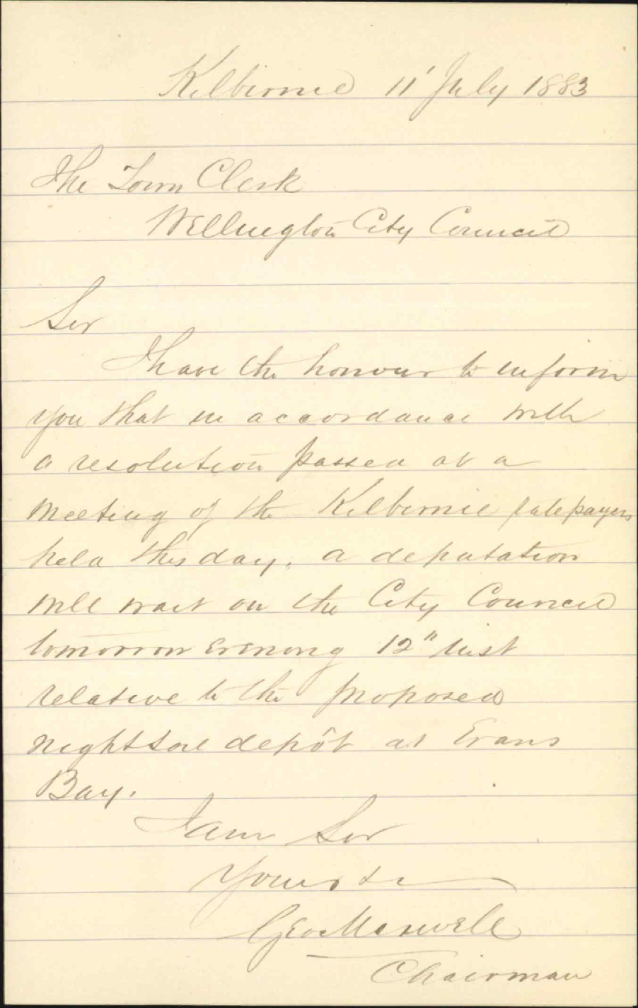 Deputation from Kilbirnie to wait upon Public Works Committee - George Maxwell