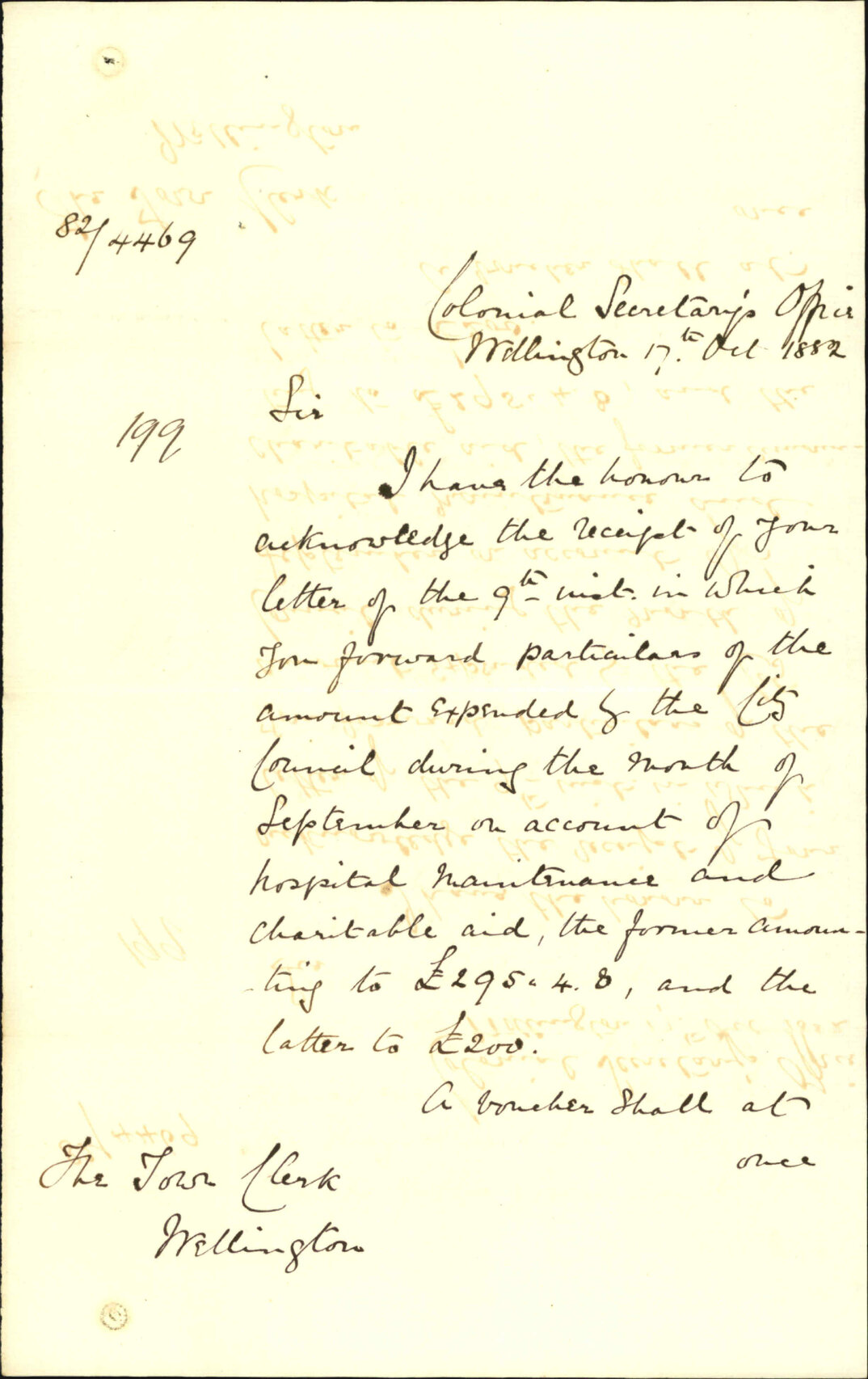 Disbursements in account of hospital and benevolent institute - Colonial Secretary