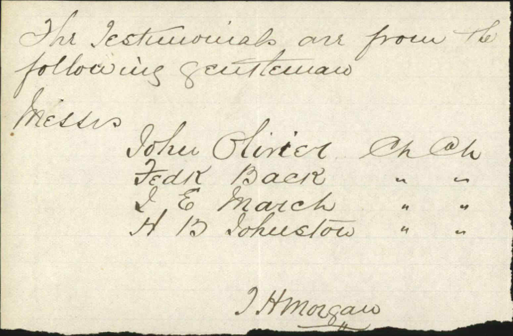 Application for return of testimonials for hospital stewardship - J H Morgan [Star &amp; Garter, Oamaru]