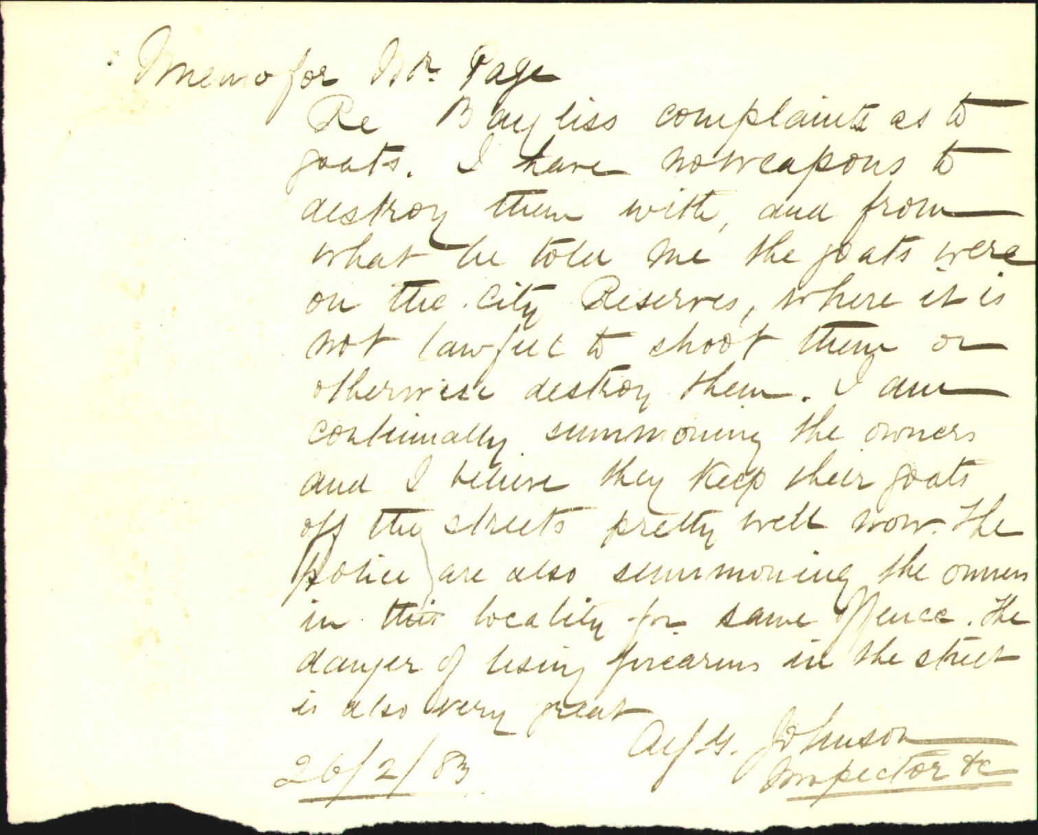 Nuisances caused by stray goats - George H Baylis