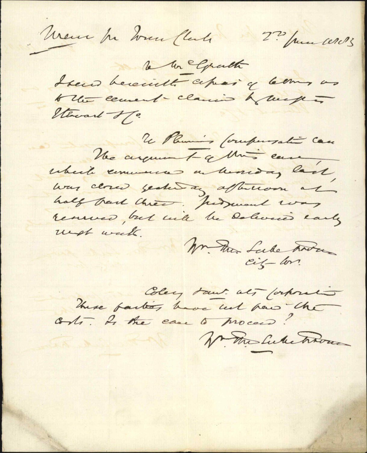 Forwarding correspondence regarding McGraths consent - City Solicitor