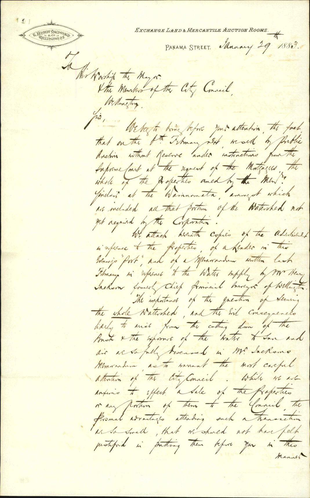 Sale of water shed at Wainuiomata - T Kennedy Macdonald &amp; Co