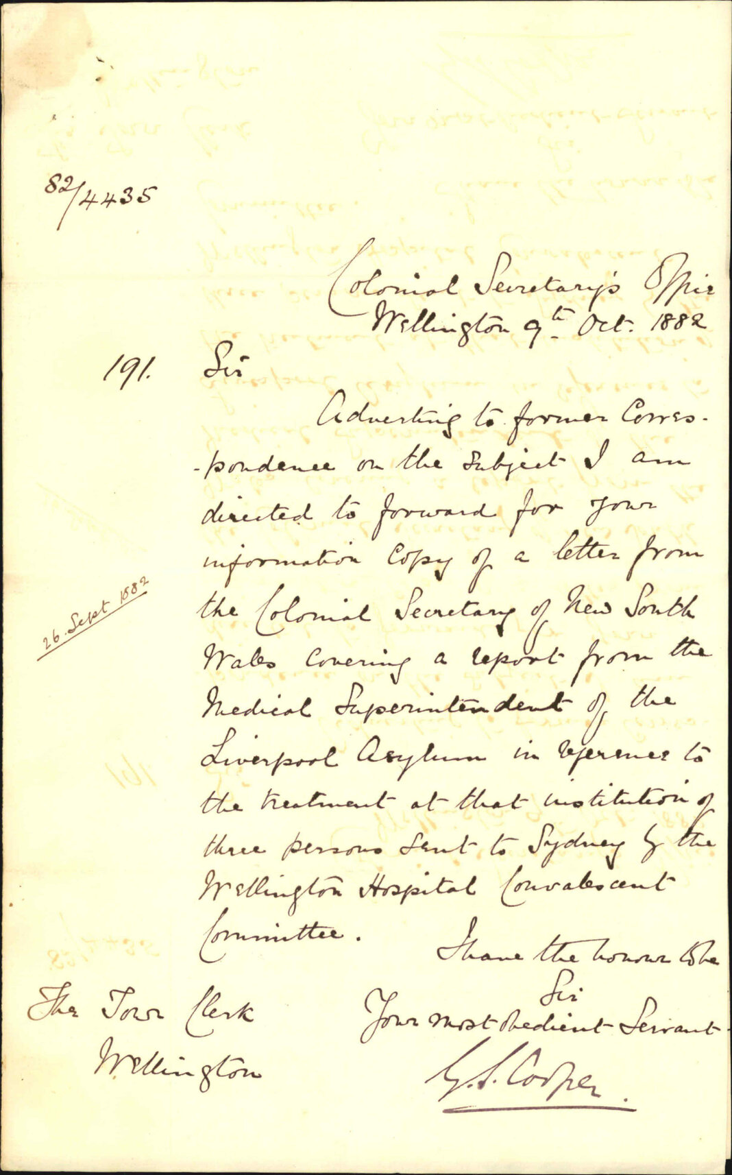 Treatment of certain convalescent patients in the Sydney Hospital - Colonial Secretary
