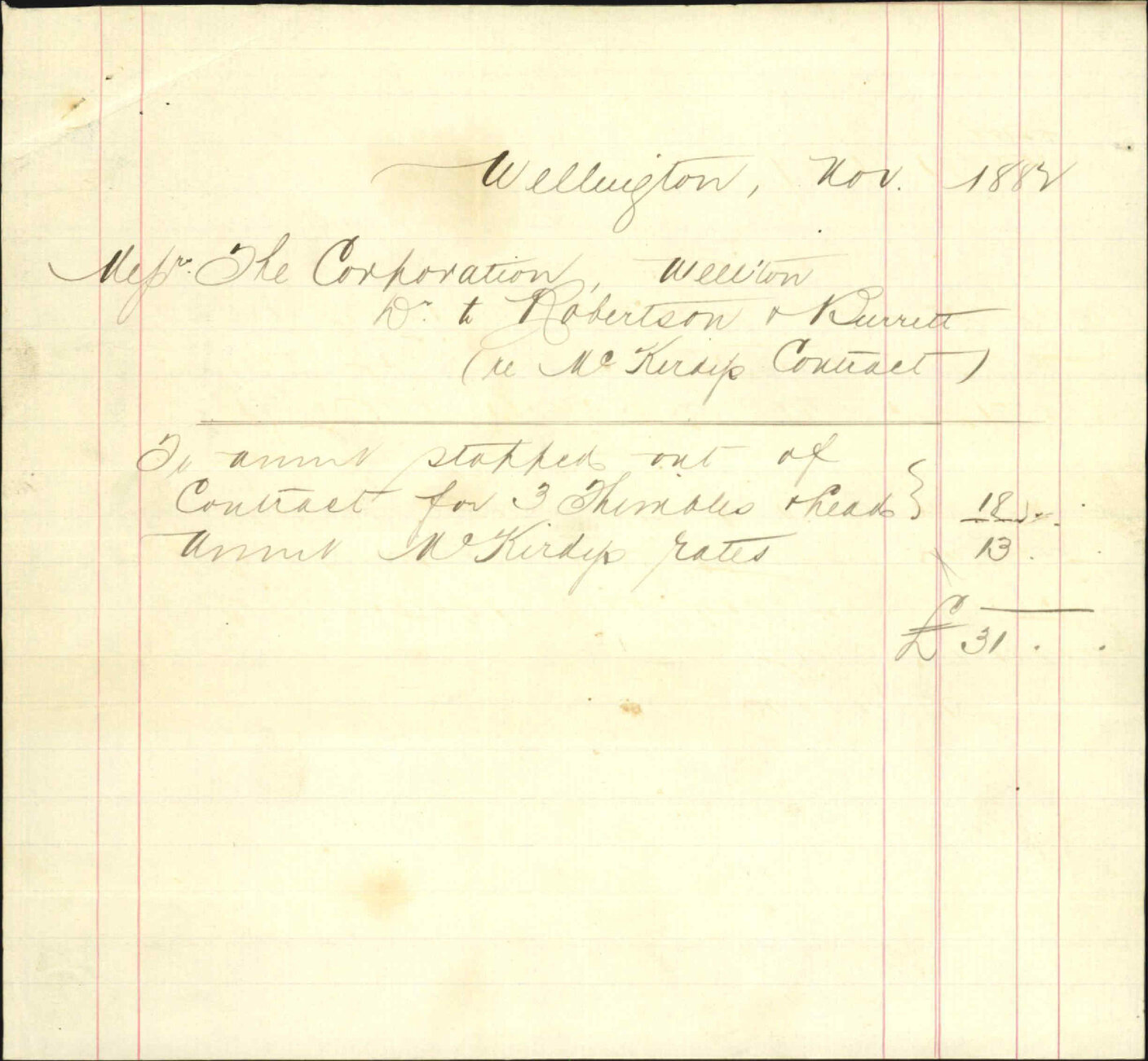 Extras deducted from McKirdys pipe laying contract - D Robertson