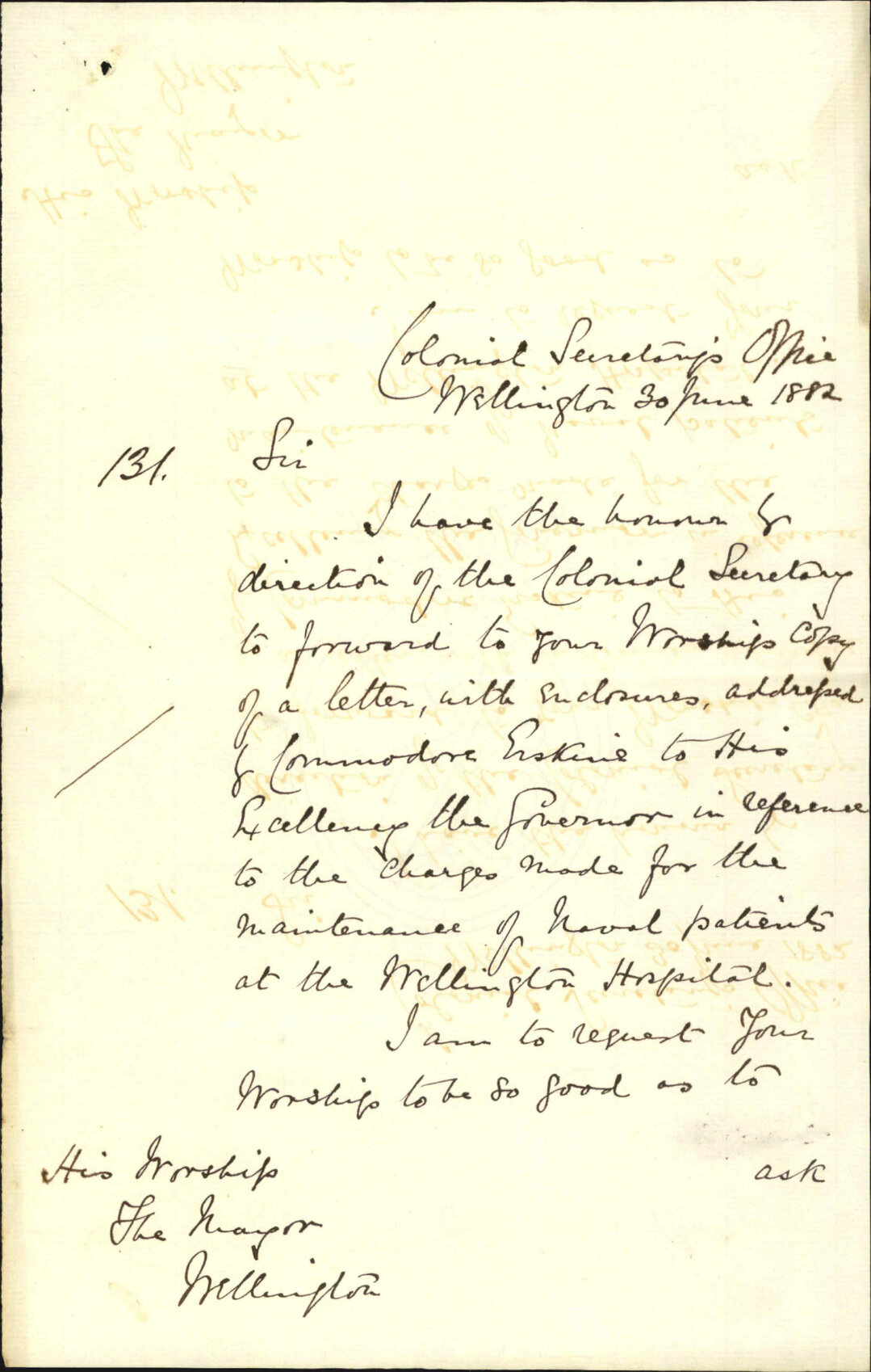 Charges for hospital treatment, Men of War seaman - Colonial Secretary [Naval patients]