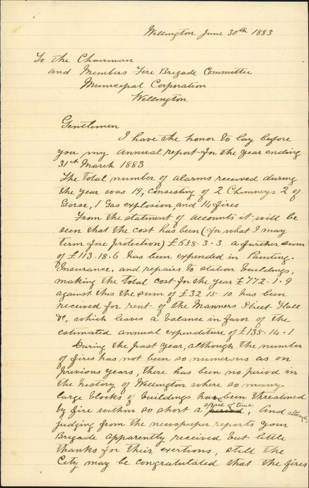 Municipal Fire Brigade Annual Report for 1883 - Superintendent