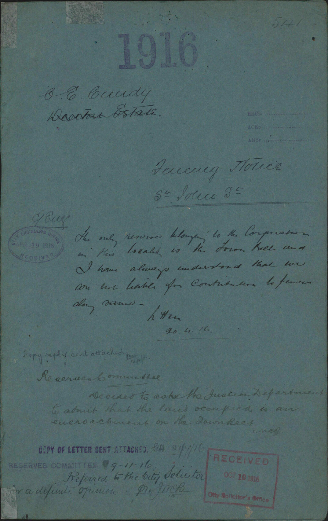 Fencing notice, St John Street - C E Cundy