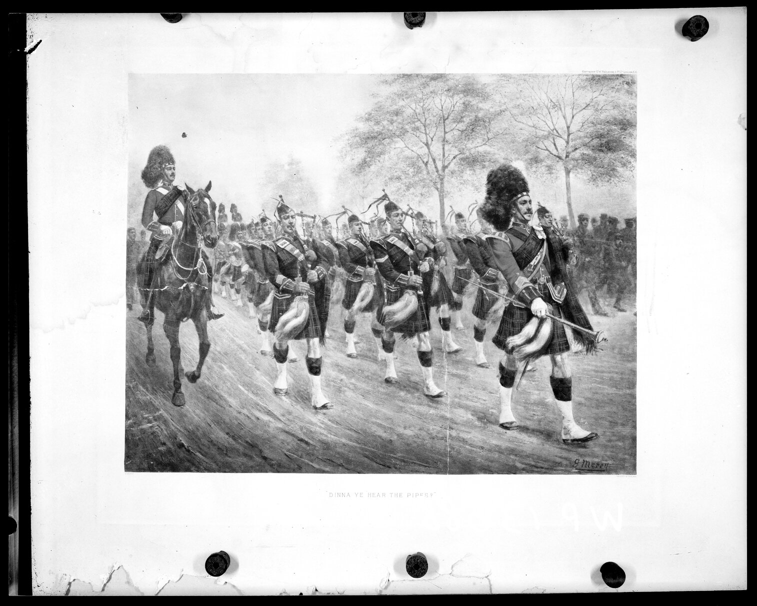 WW1 Engraving "Dinna Ye Hear the Pipes?"