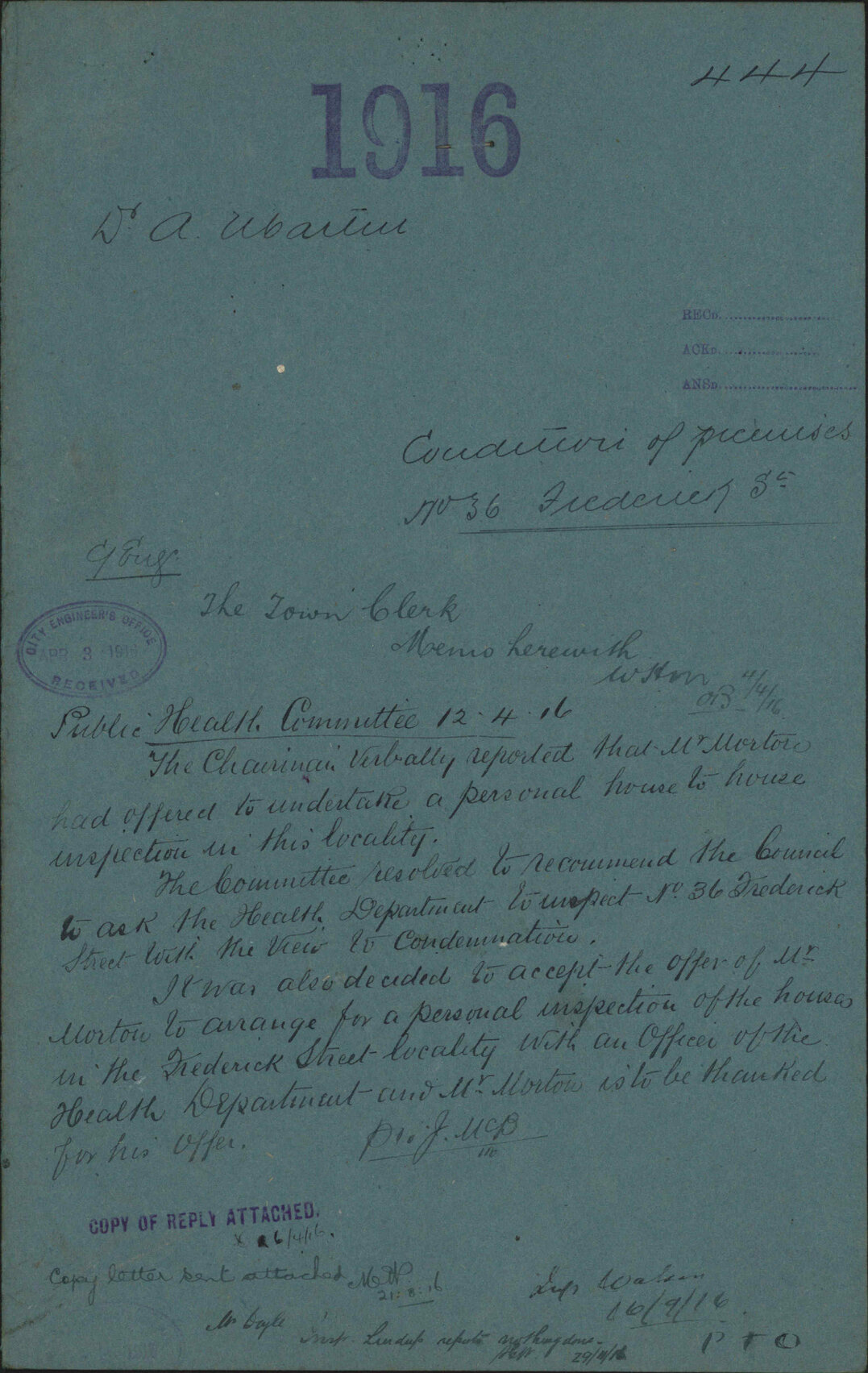Condition of premises, 36 Frederick Street - Dr A Martin