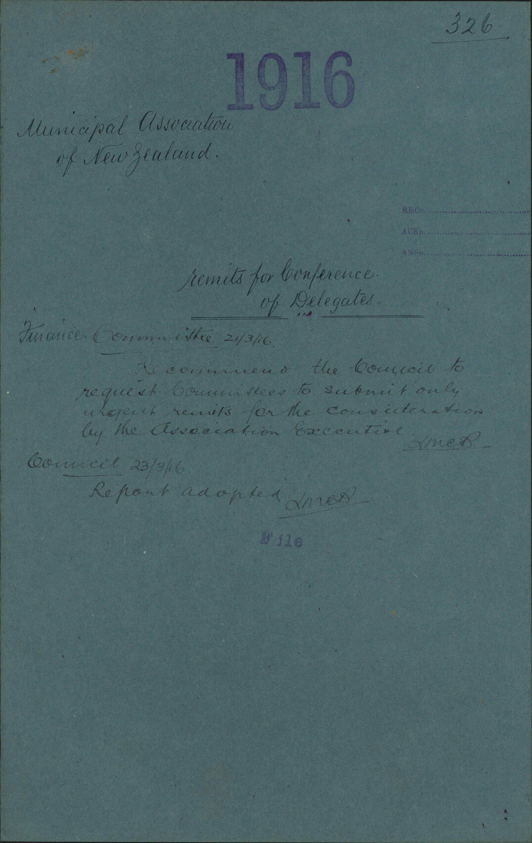 Remits for Conference of Delegates - Municipal Association of New Zealand