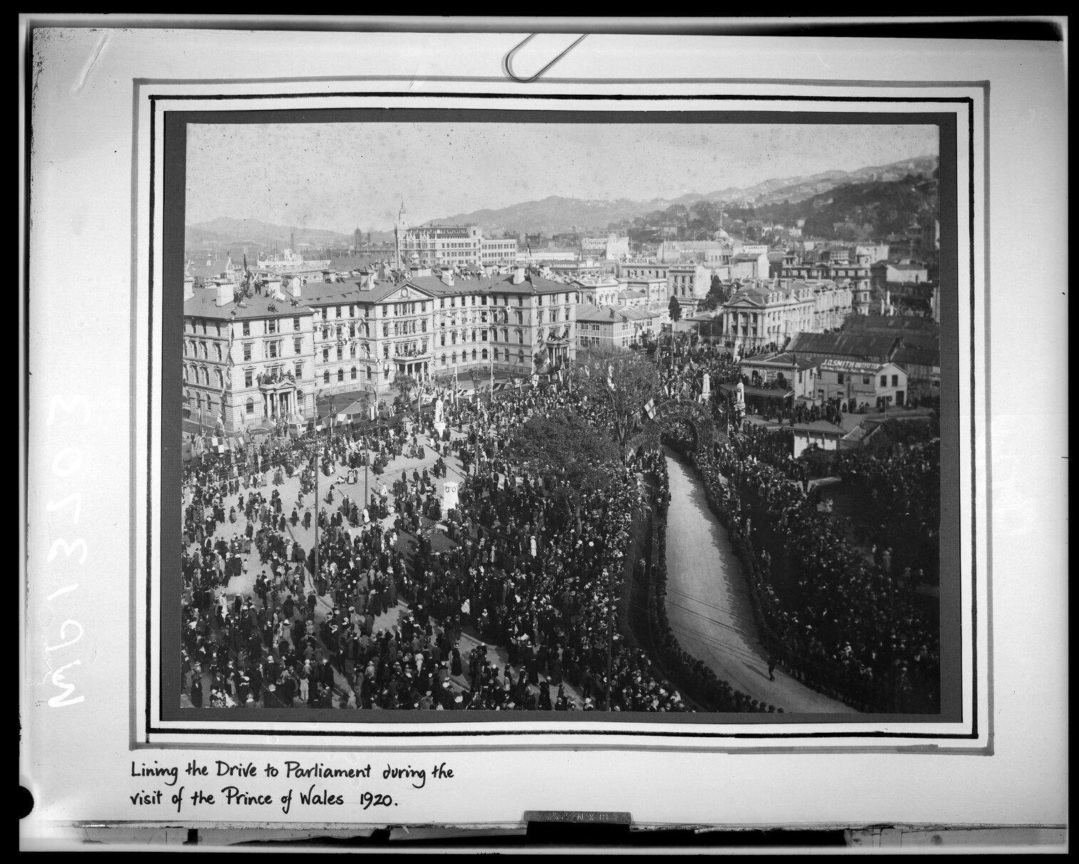 Royal Visit , elevated view of Parliament grounds showing crowds gathered to welcome the Prince of Wales