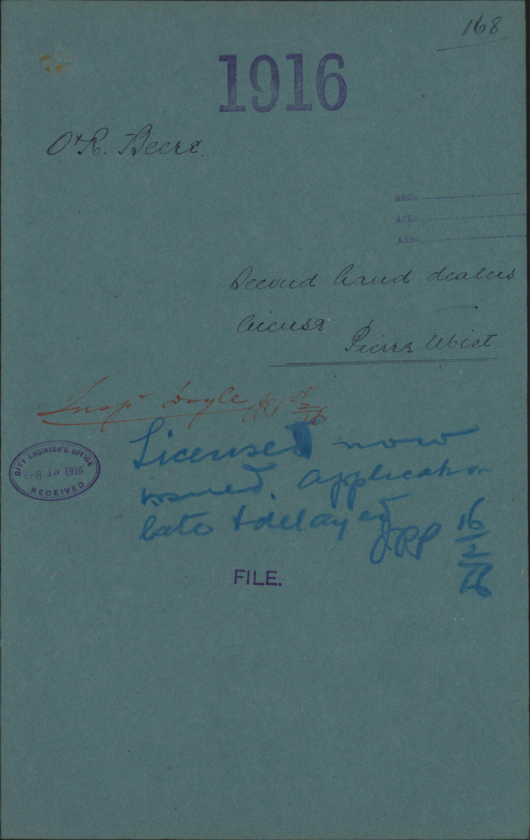 Second-hand Dealers license, Pierre Miet - O &amp; R Beere