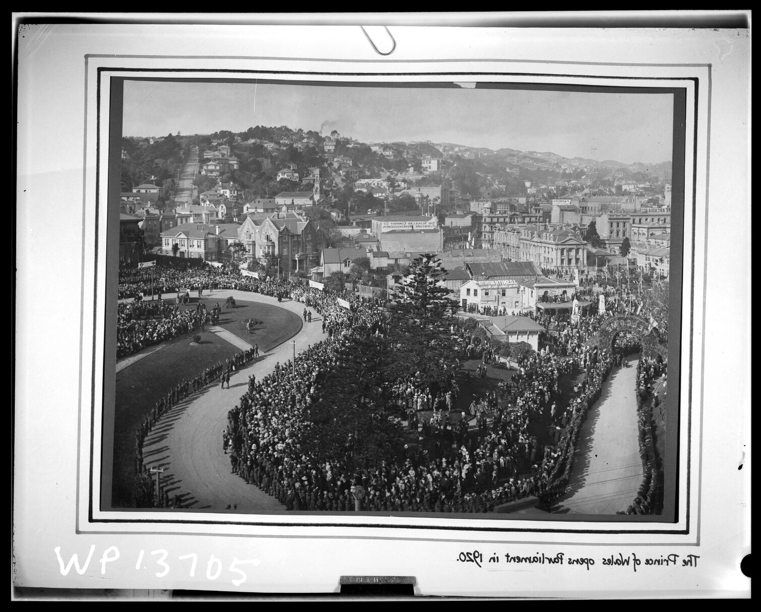 Royal Visit , elevated view of Parliament grounds showing crowds gathered to welcome the Prince of Wales