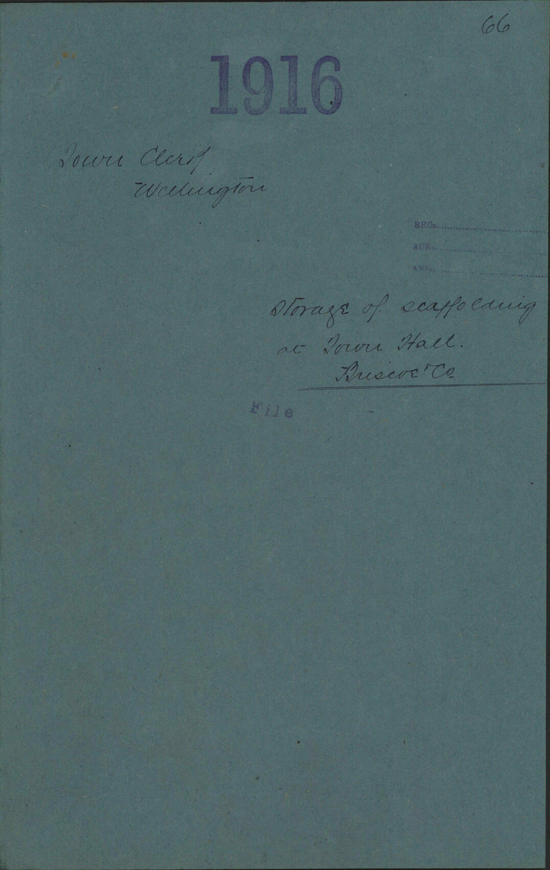 Storage of scaffolding at Town Hall - Town Clerk, Wellington