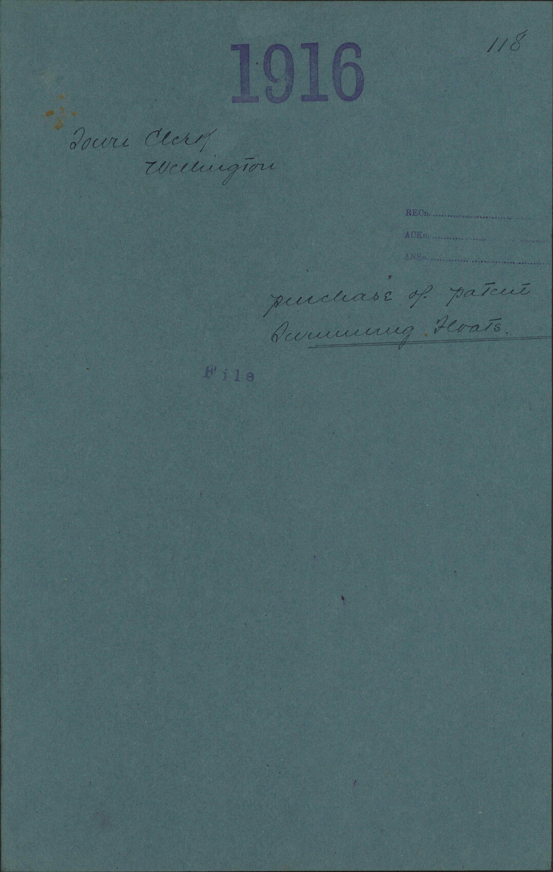 Purchase of patent swimming floats - Town Clerk, Wellington