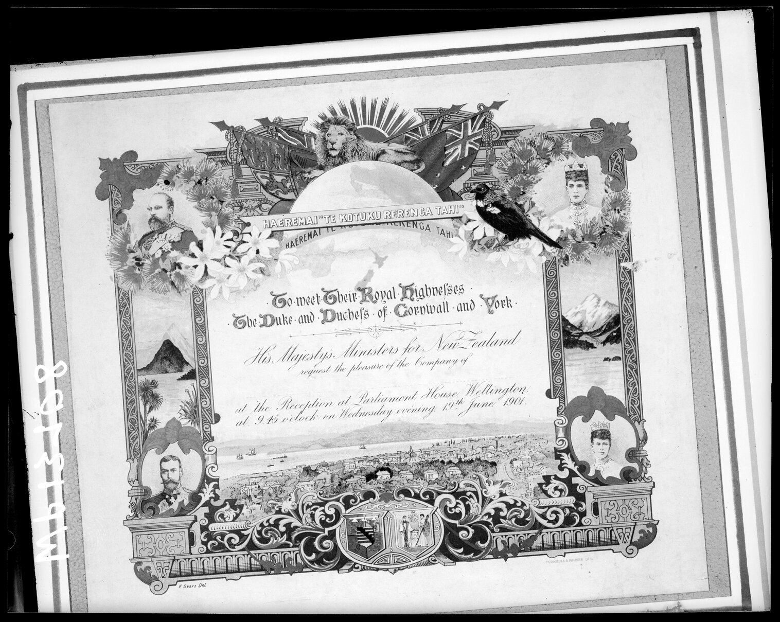 Royal Visit, copy photograph of invitation to reception at Parliament for the Duke and Duchess of Cornwall and York