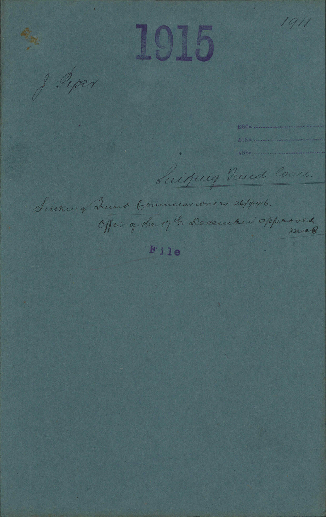 Sinking Fund loan - J Piper