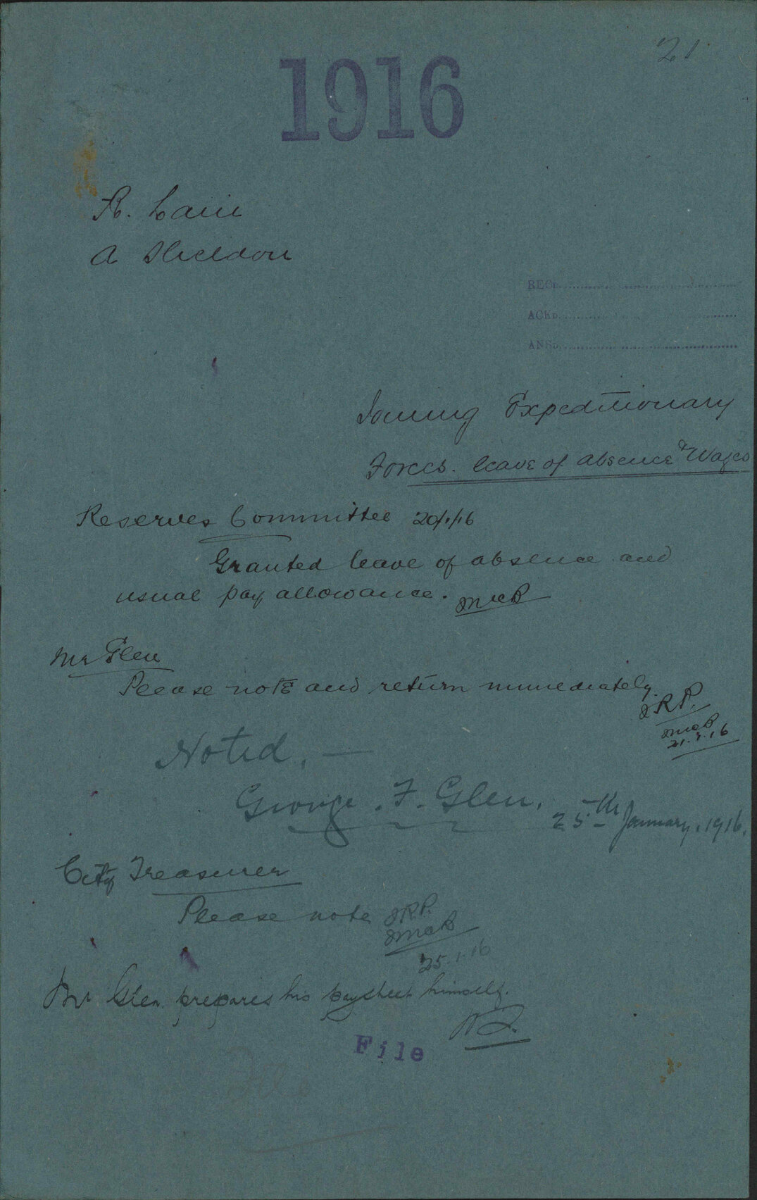 Joining Expeditionary Forces, leave of absence and wages - R Lain; A Sheldon