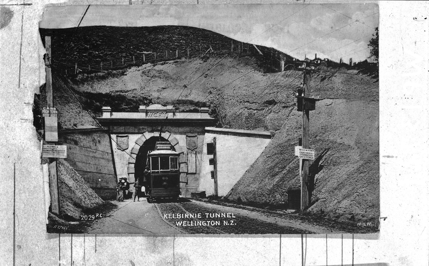 Tramcar bound for Miramar entering the Mount Victoria end of the Kilbirnie Tram Tunnel