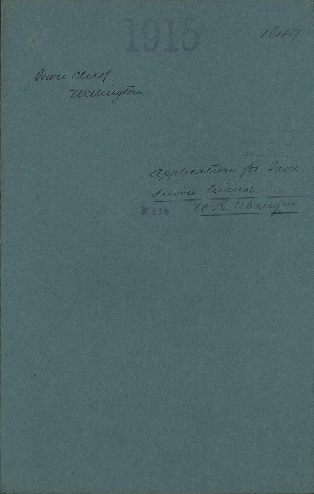 Application for Taxi Drivers license, [Walter Russell] Mangin - Town Clerk, Wellington