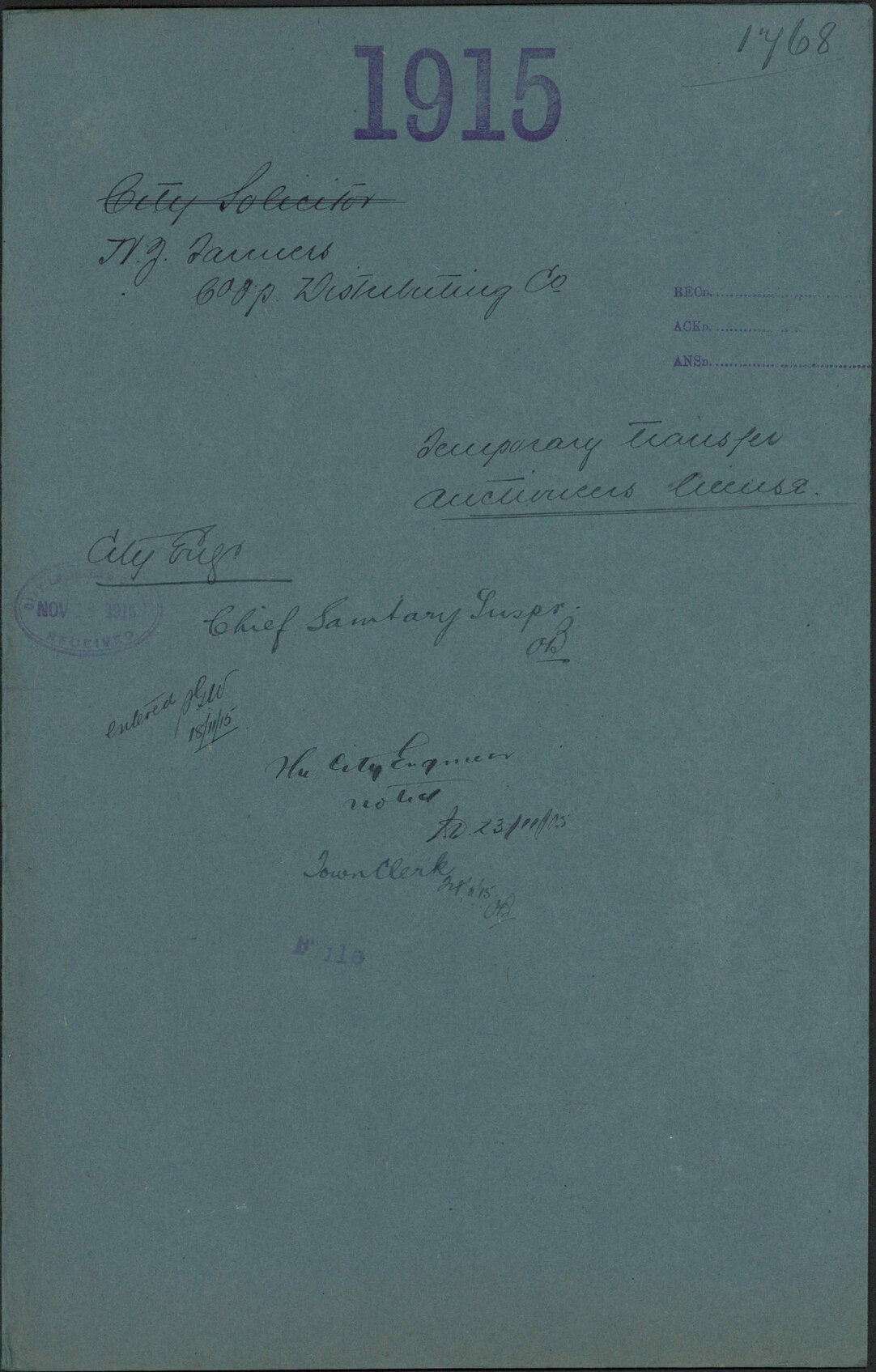 Temporary transfer, Auctioneers license - New Zealand Farmers Co-op Distributing Co