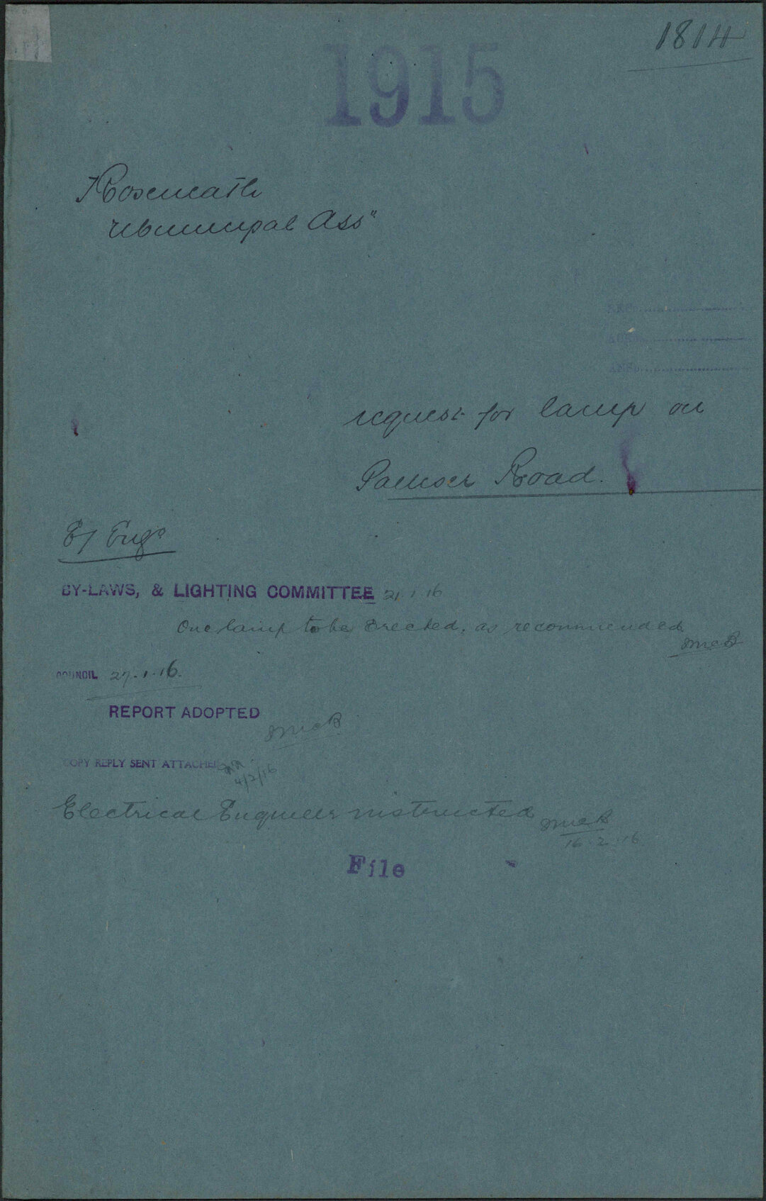 Request for lamp on Palliser Road - Roseneath Municipal Association