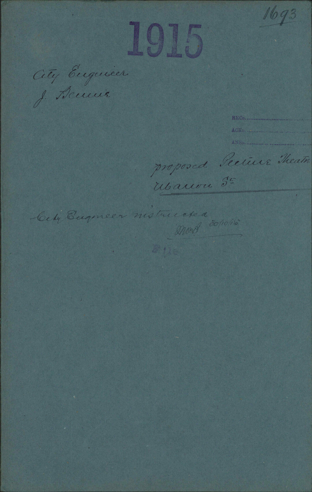 Proposed picture theatre, Marion Street - City Engineer; J Bennie
