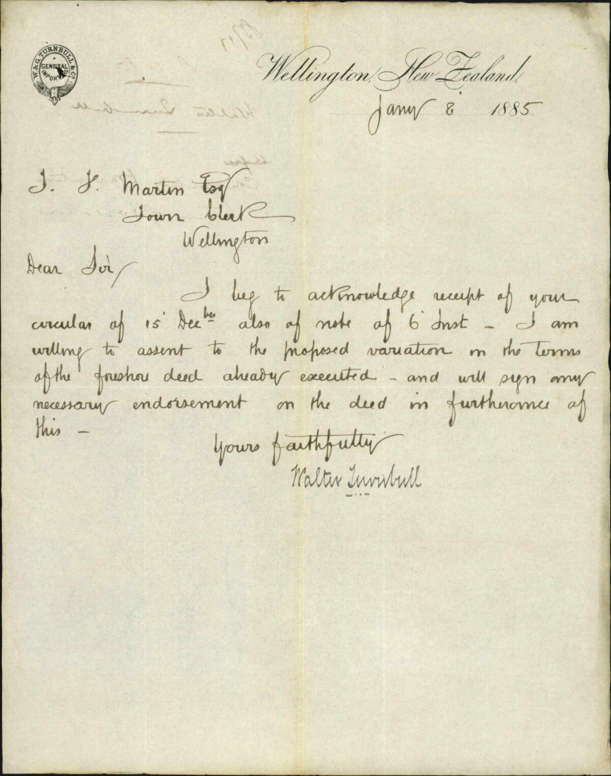 Walter Turnbull Re Assent to proposed Valuation in terms of deed already executed