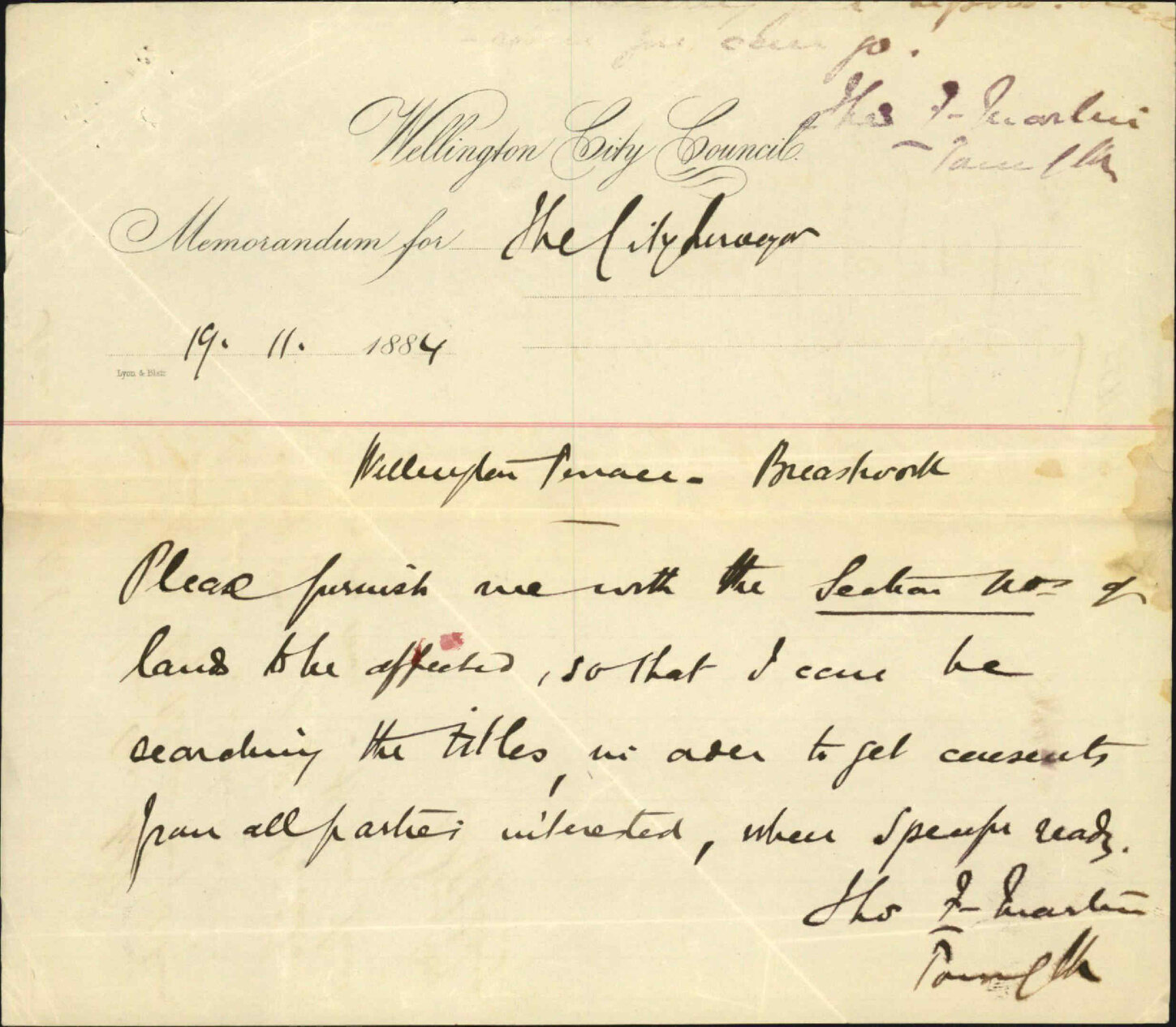 Wellington Terrace breastwork - City Surveyor