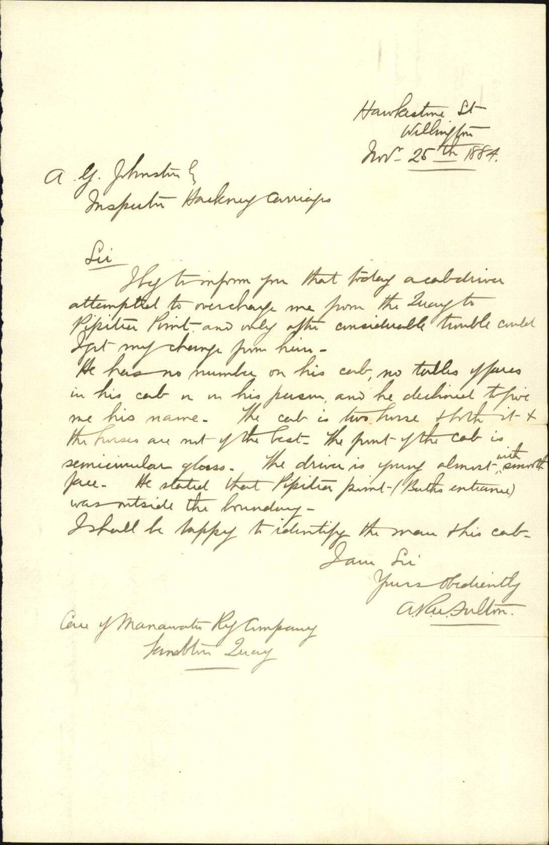 Attempted overcharge by a cabman - A R W Fulton