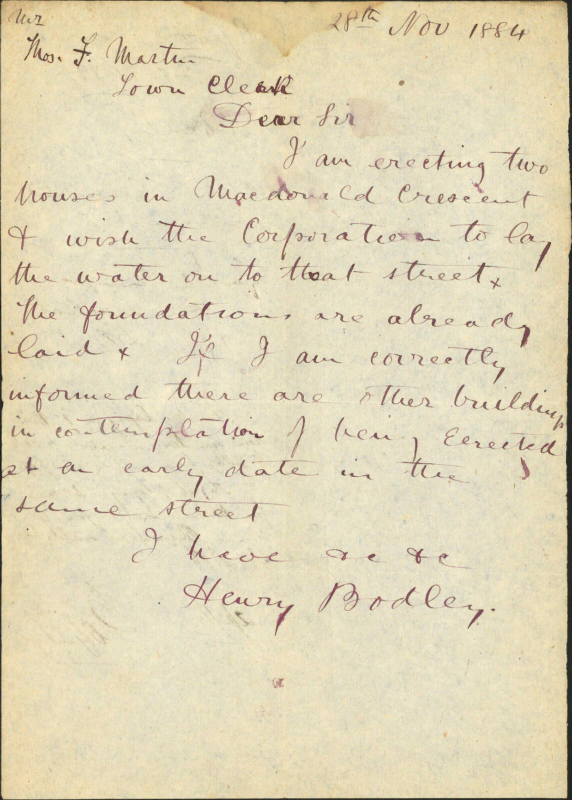 Water at MacDonald Crescent - H Bodley
