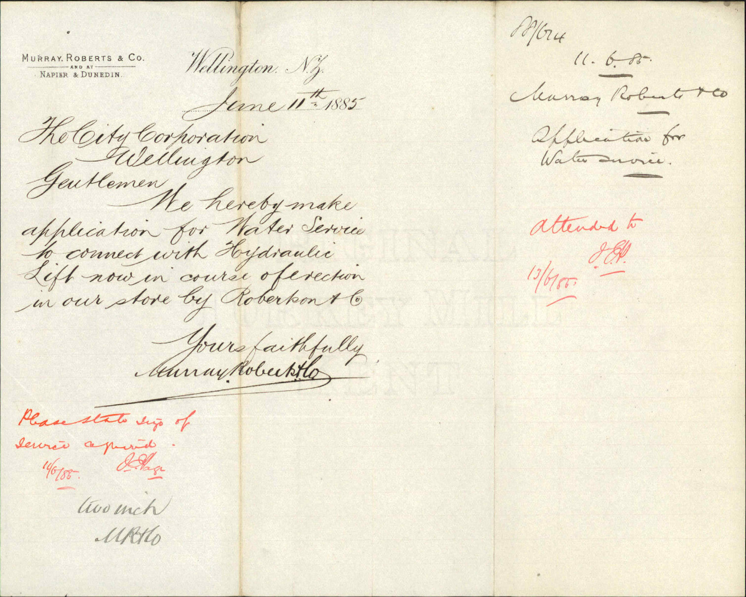 Application for water service - Murray Roberts and Co