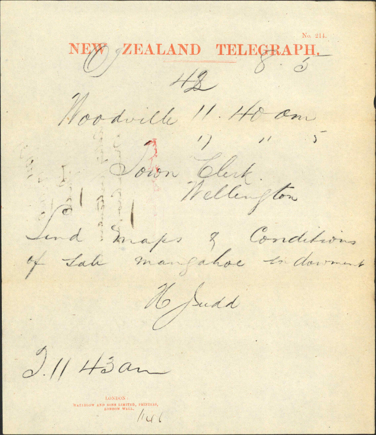 Asking particulars as to Mangahao sale - H Judd