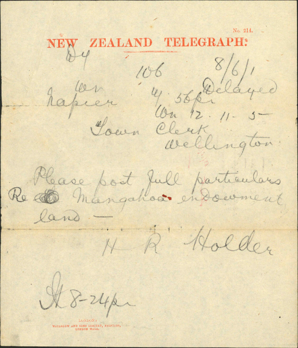 Asking particulars, Mangahao sale - H K Holden