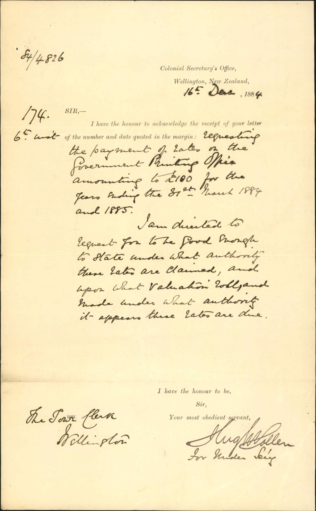 Rates on Government Printing Office - Colonial Secretary