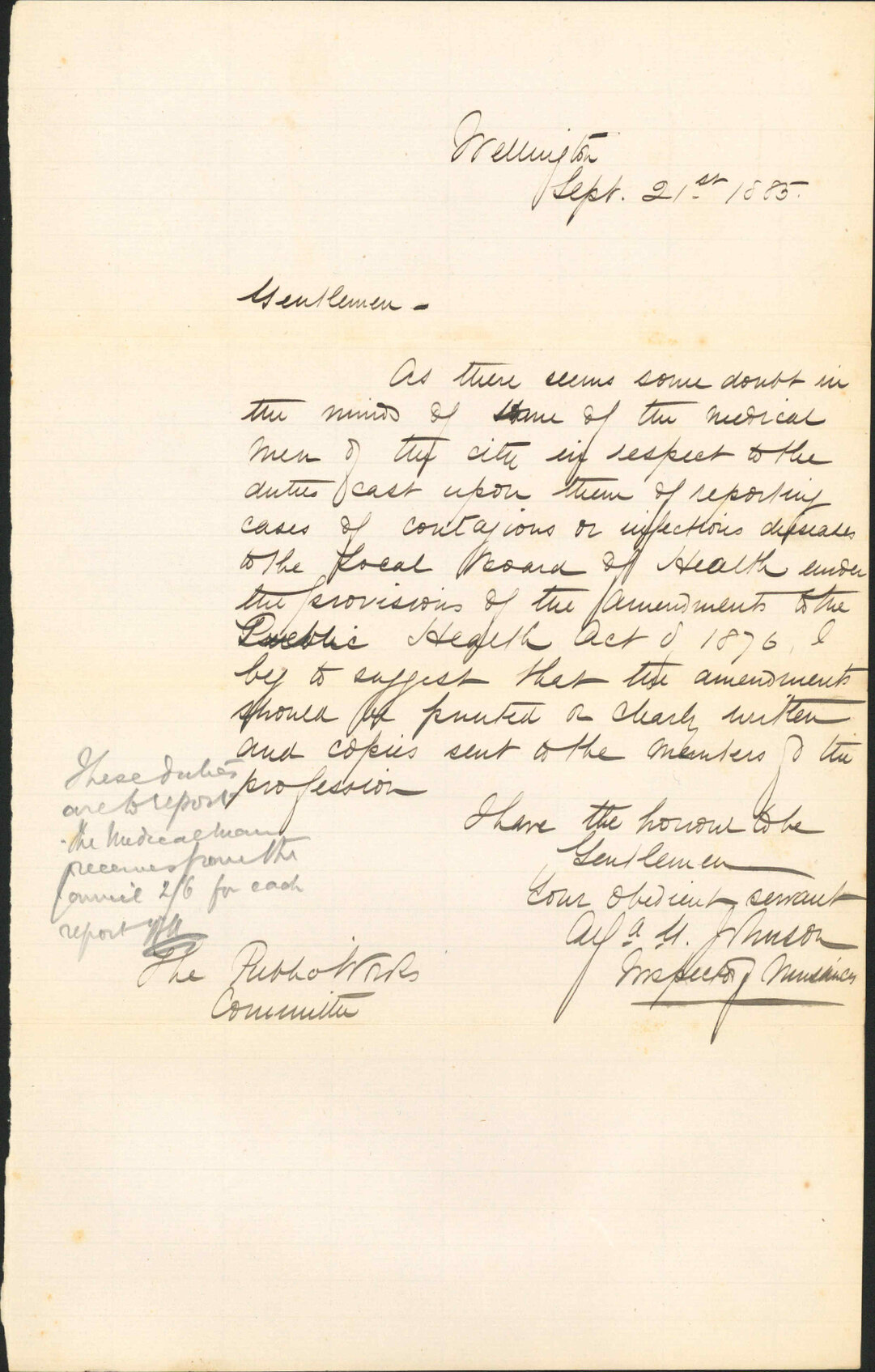 Amendments to Public Health Act 1876 - Inspector of Nuisances