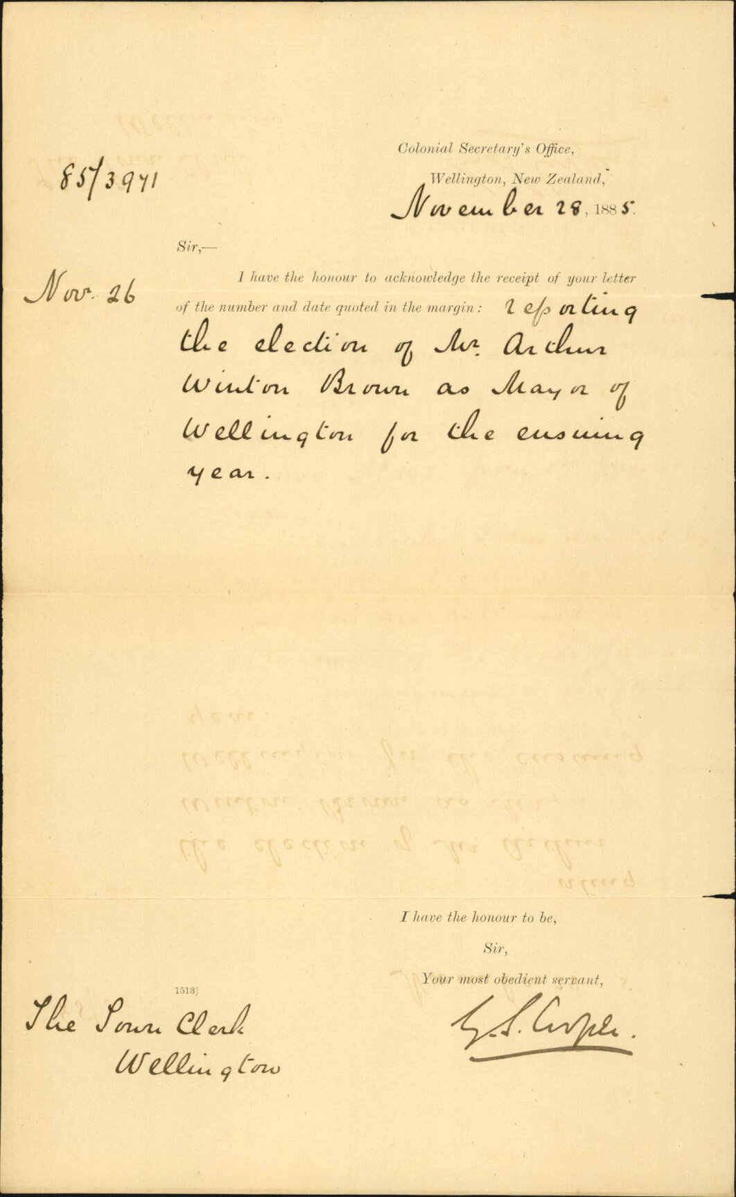Election of Mayor - Colonial Secretary
