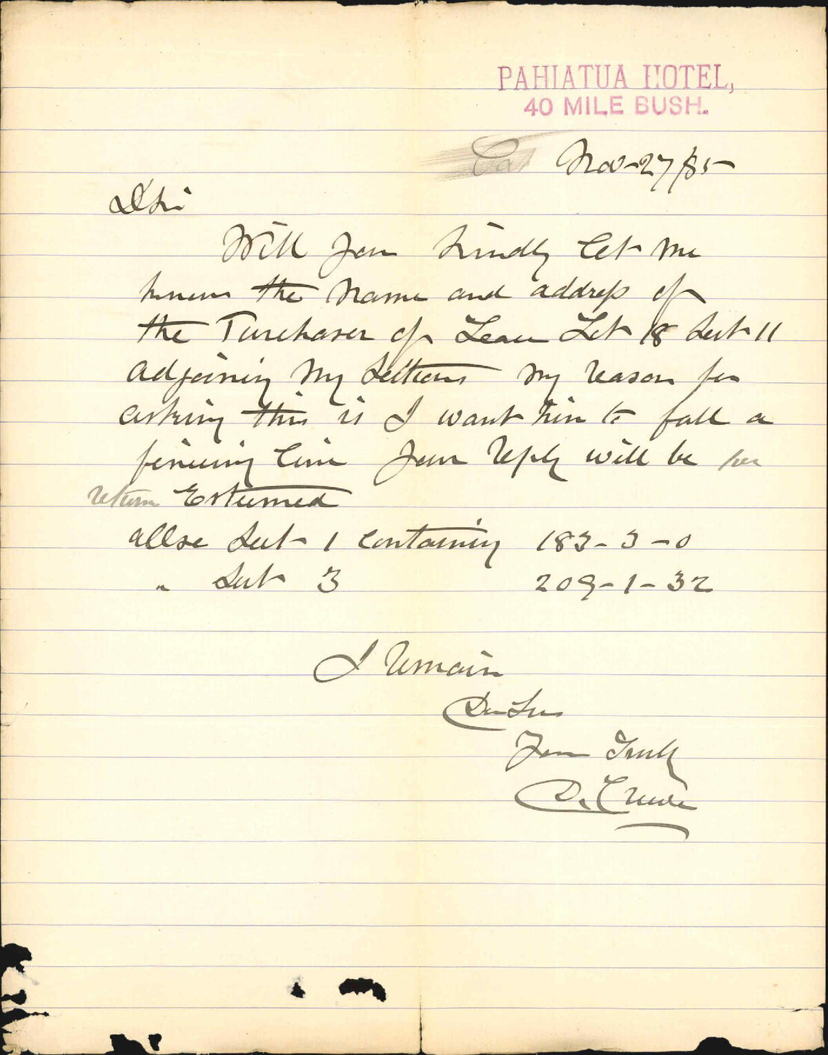 Asking particulars, Mangahao leases - D Crewe