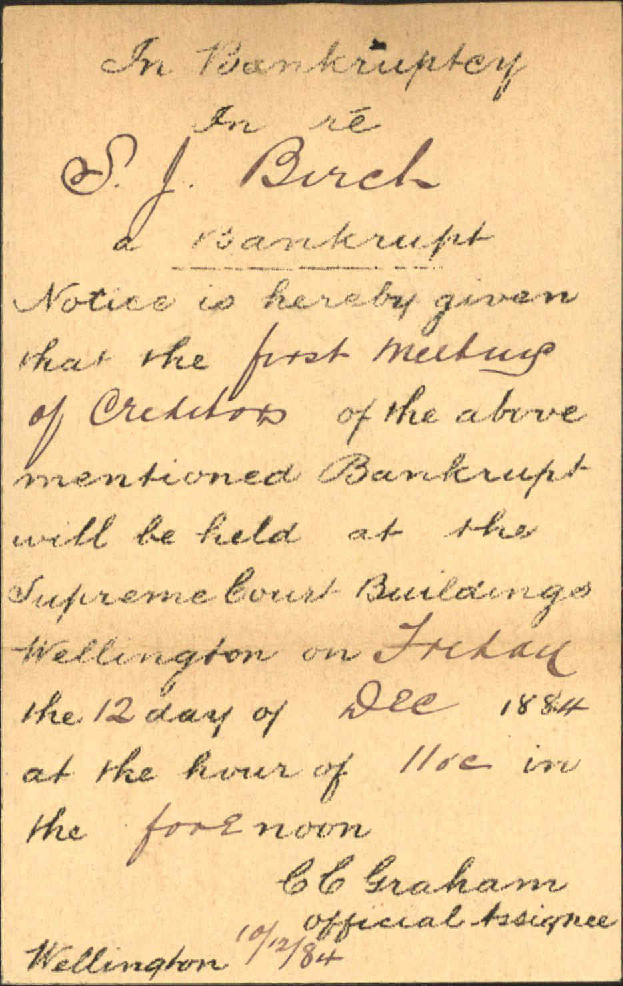 Bankruptcy of S J Birch - Official Assignee [C C Graham]