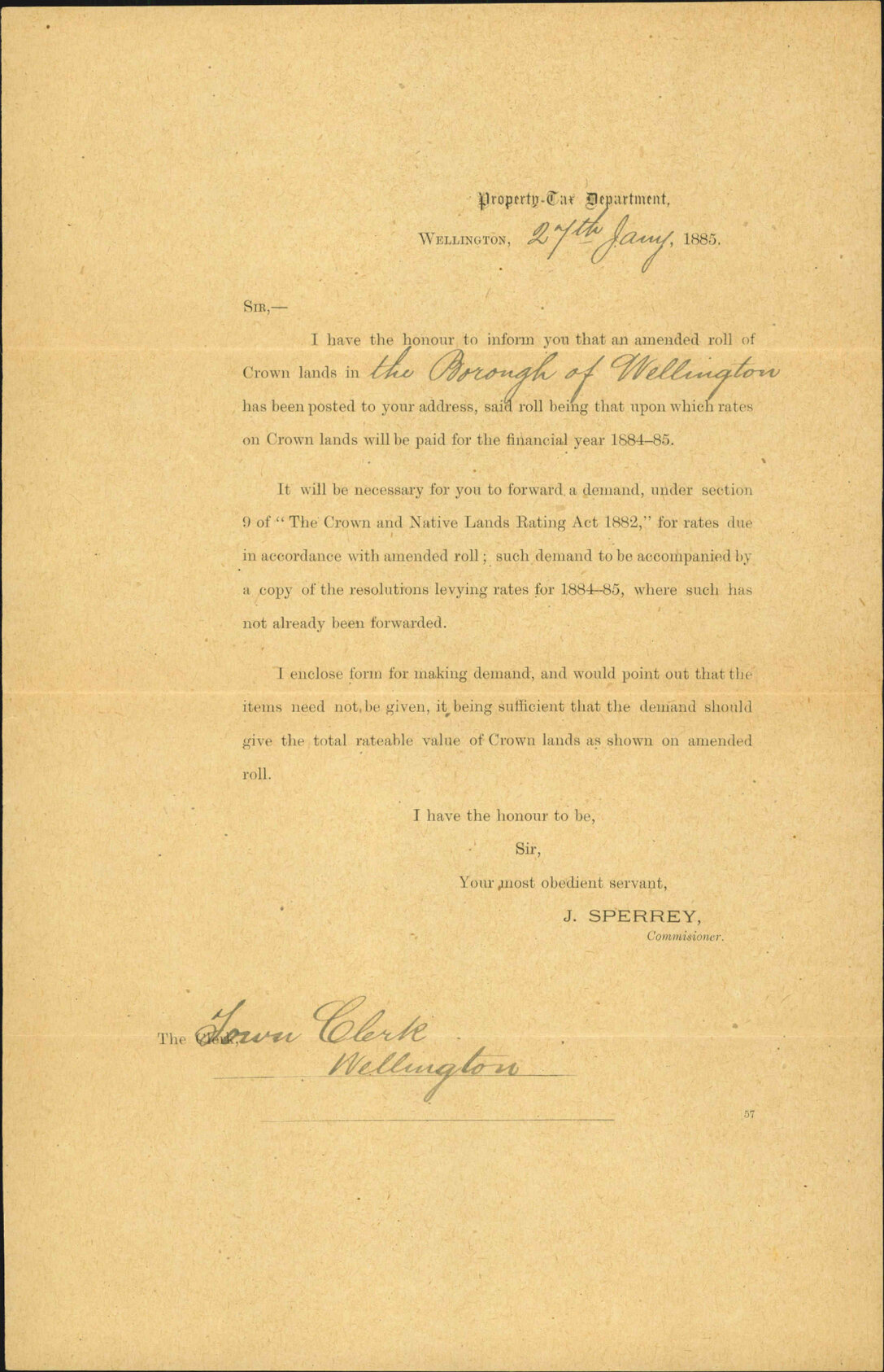 Government rates for 1884-1885 - Property Tax Department
