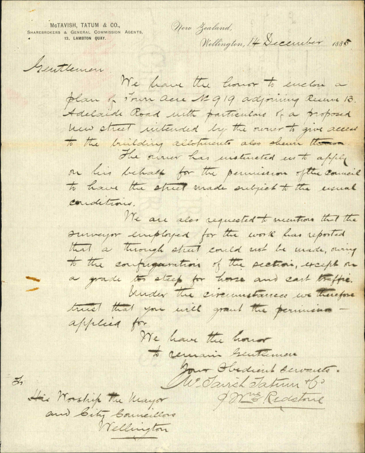 Application for consent to street at Town Acre no 919 - McTavish Tatum and Co