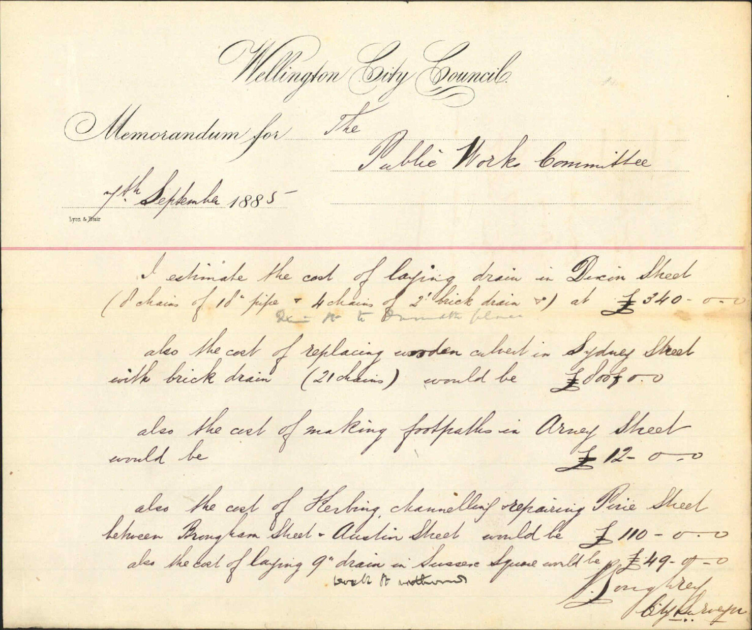 Dixon Street, Sydney Street, Arney Street, Pirie Street, Sussex Square - City Surveyor