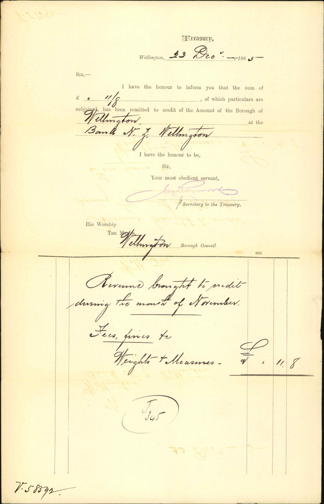 Advising payment of gas weights and measures - Treasury