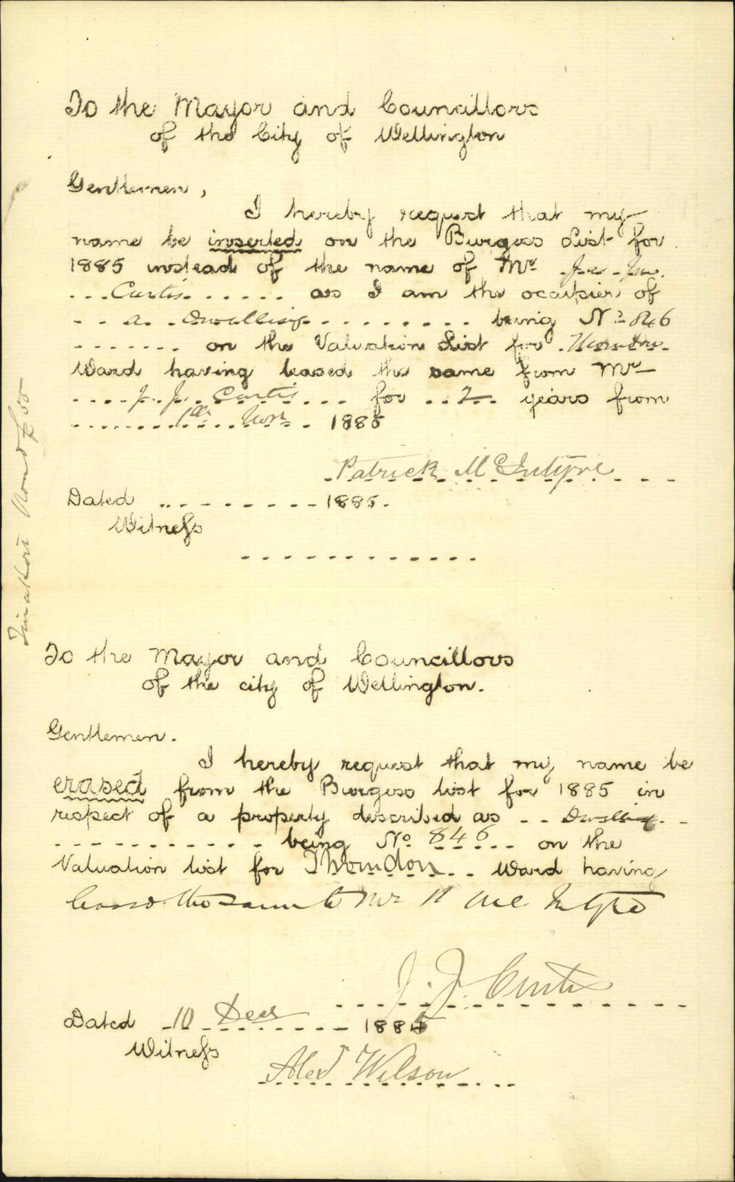 Application to be placed on the Burgess Roll - Patrick McIntyre