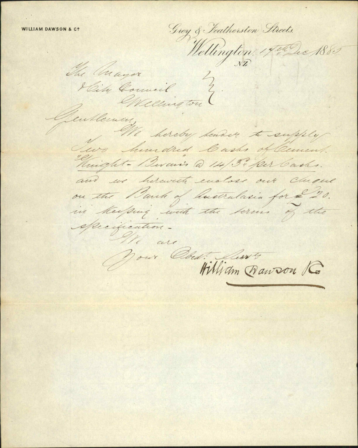 Tender for Cement - W Dawson and Co
