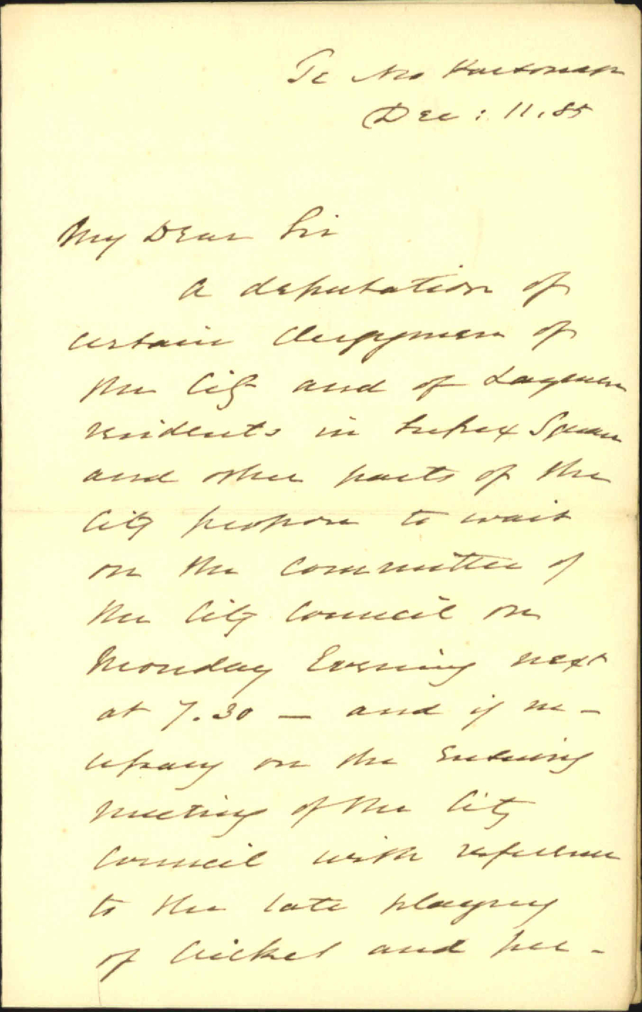 Deputation regarding cricket etc on Basin Reserve on Sundays - Archdeacon Stock