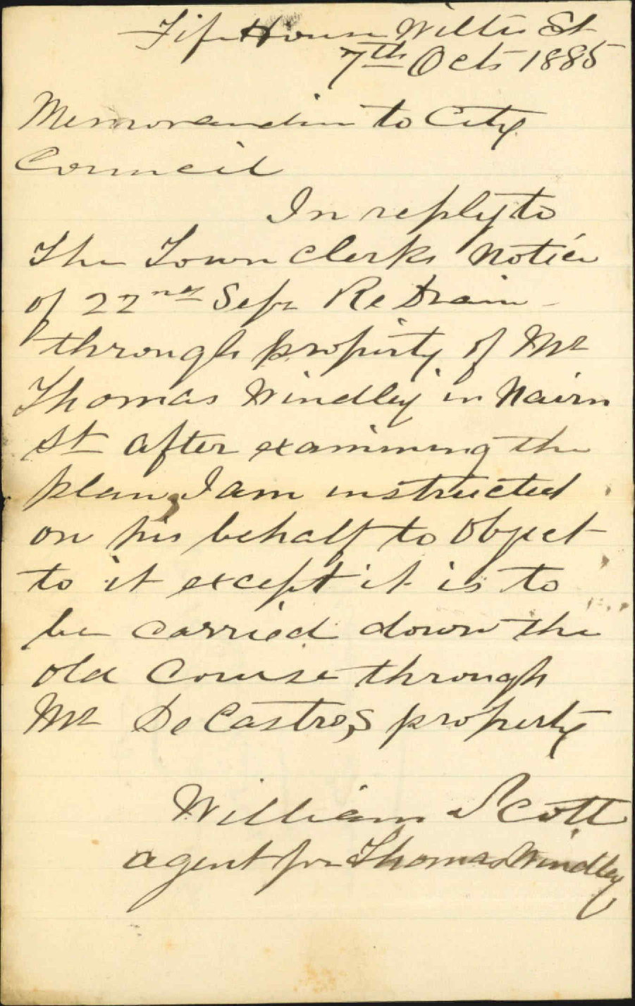 Webb Street drain - William Scott, agent for Thomas Windley