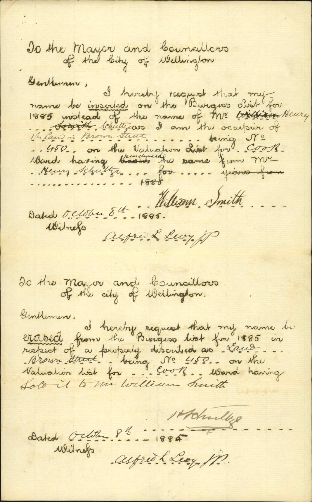 Application to be placed on Burgess Roll - William Smith