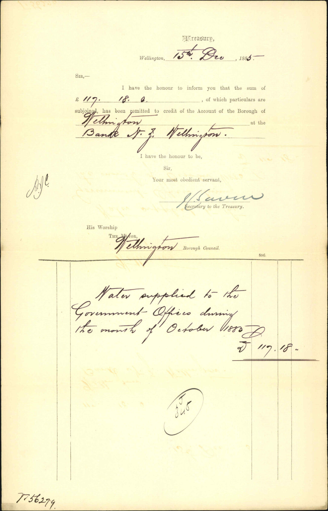 Advising payment of account - Treasury